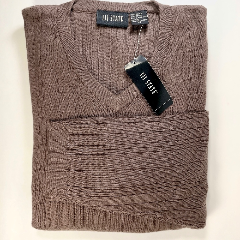 III State D-Coffee Soft Cotton V Neck Full Sleeves Jersey Size LT NEW